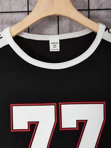 SHEIN Cậu bé Tween Giải trí Thể thao Lá thư In Ngắn tay Áo thun - màu đen - Xem 4