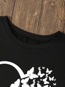 INAWLY Camiseta con estampado de corazón y mariposa para mujeres, camisetas gráficas para mujeres