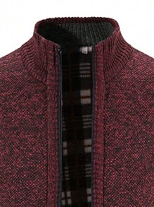 NITAGUT Men Contrast Plaid Lining Zip Up Jacket - Burgundy - View 4