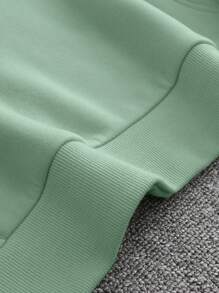 男士帶有貓印花和束線的保暖連帽衫 - 薄荷綠 - 查看 5