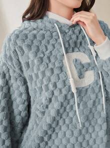 Mulvari 女式字母刺繡毛巾運動衫連身裙 - 藍色 - 查看 5