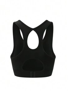 Easithlete Seamless Sports Bra/Back Clasp Adjustable/Breathable Hollow Out Back/ Medium Support Workout Bra - Black - View 6