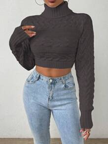 SHEIN Essnce Women's High Neck Cropped Sweater - Dark Grey - View 1