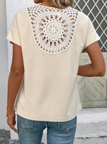 SHEIN Privé Ladies' Hollow Out Short Sleeve Backless Top - Apricot - View 3