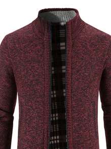 NITAGUT Men Contrast Plaid Lining Zip Up Jacket - Burgundy - View 6