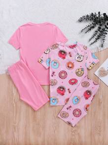 SHEIN Leap Crew Tween Girl Snug Fit Sports Street Fashion Knitted Round Neck Short-Sleeved T-Shirt And Trousers Set Of Two Pieces And Four Pieces - Multicolor - View 2