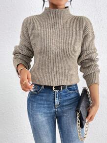 SHEIN Clasi Women'S Stand Collar Drop Shoulder Sweater - Camel - View 4