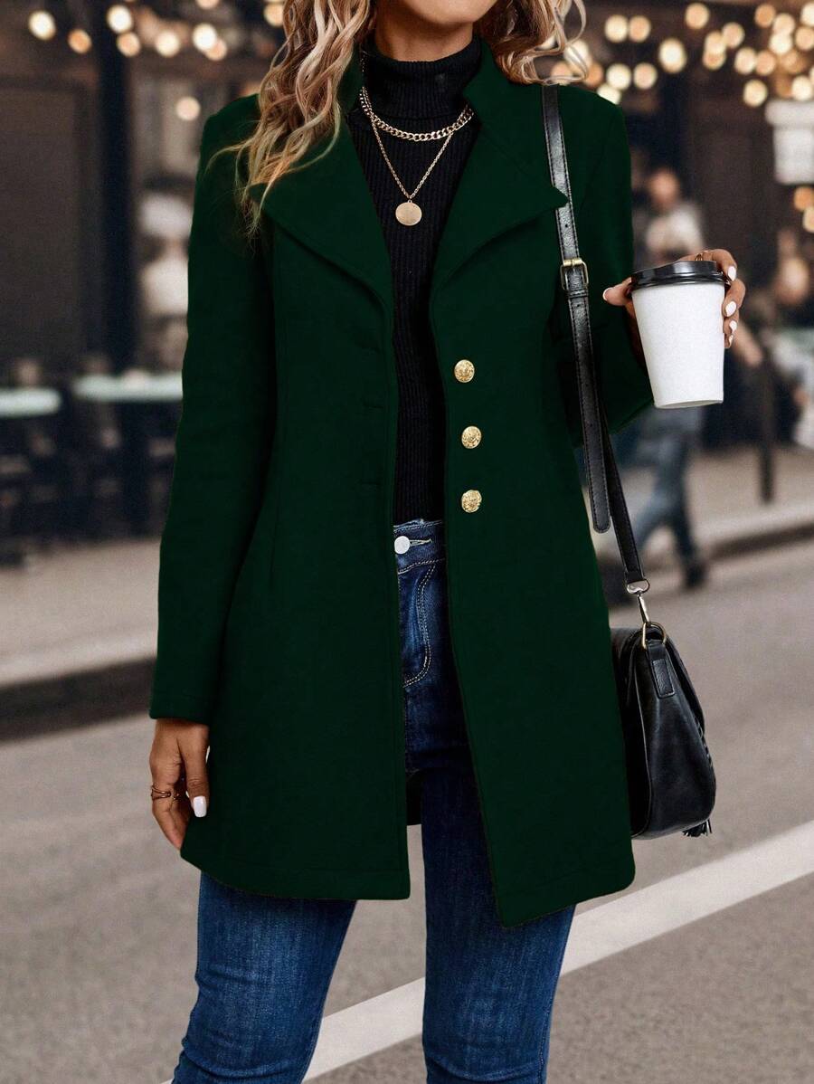 SHEIN Clasi Ladies' Solid Color Wool Coat With Single Breasted Design