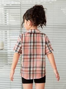 Girls' Street Style Knit Sleeveless Top & Shorts Set With Oversized Shirt - Multicolor - View 2