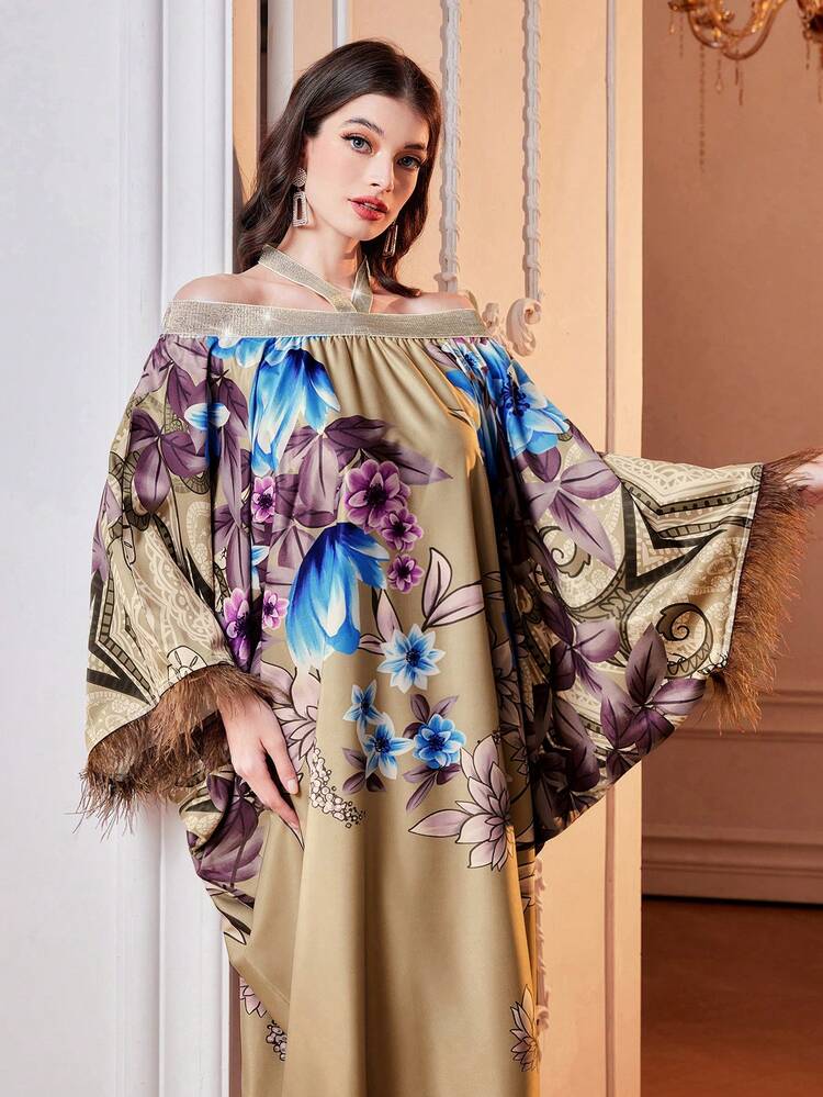 Women'S Floral Print Sparkling Ribbon Patchwork Dress