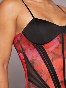 SHEIN Unity 花卉撞色接缝细节紧身衣 - 彩色 - 查看 3