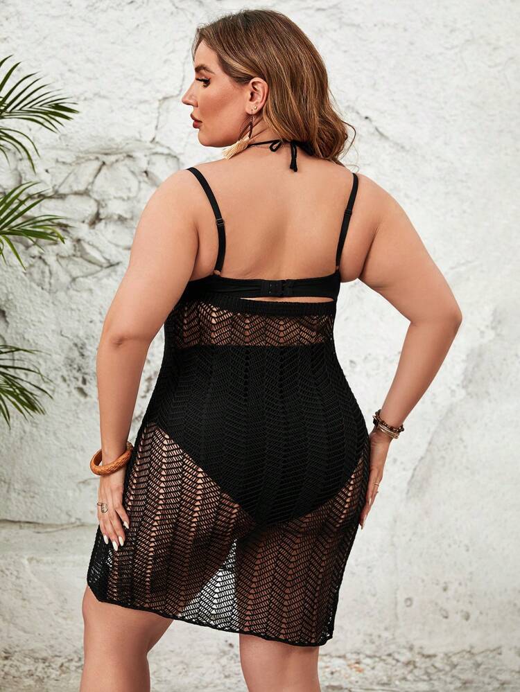 Plus Size Women's Hollow Out Halter Neck Cover-Up Dress Music Festival Summer