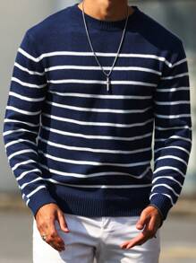 Manfinity Homme 男士條紋長袖毛衣 - 彩色 - 查看 4