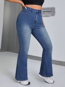 Jeanoix Jeans a zampa d'elefante taglie forti con design effetto consumato