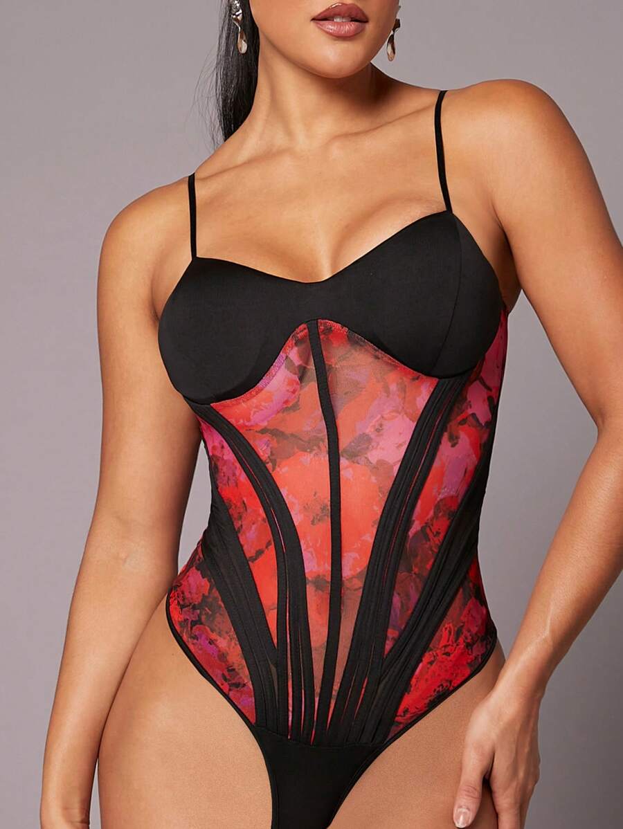 SHEIN Unity 花卉撞色接缝细节紧身衣 - 彩色 - 查看 1