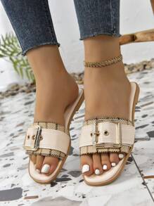Women's Flat Sandals, New Arrival, Comfortable And Versatile, Beach Wear, Plus Size,Spring Summer Outfits - Beige - View 4