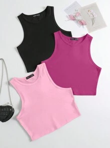 SHEIN Unity 純色圓領無袖上衣 - 彩色 - 查看 1