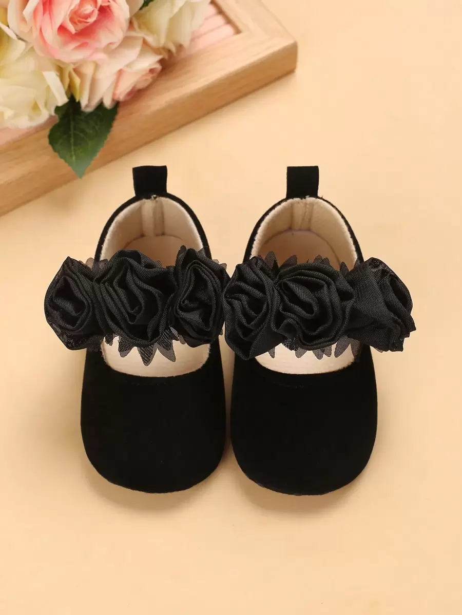 Spring/Autumn Infant Girls' Soft Sole Flower Decor Princess Shoes, 0-1 Year Old - Black - View 1