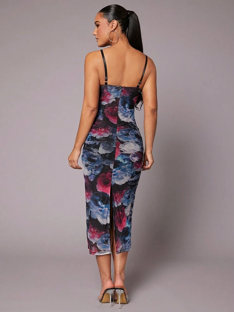 Peekaboo Lace Floral Print Dress