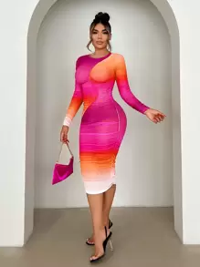 SHEIN SXY Women'S Ombre Pleated Bodycon Colorful Dress Valentine Day Dress Date Night Dress Spring Women Clothes Birthday Outfit Prom Dress Bachelorette Party Cocktail Dress Short Evening Dress