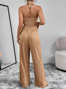 Firerie Women'S Pleated Halter Top And Trouser Set - Khaki - View 3
