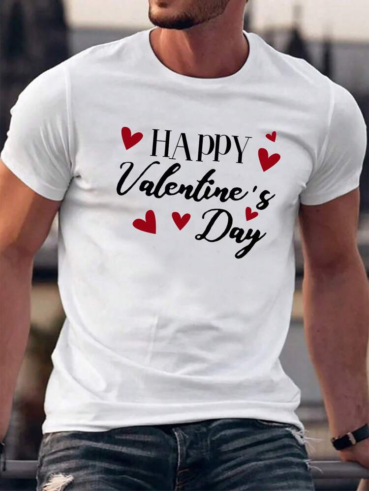 Men Valentine's Day Printed Knitted Short Sleeve T-Shirt