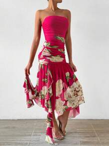 Zolique Vestido Sin Tirantes Con Estampado Floral - Rosa Fucsia - Ver 6