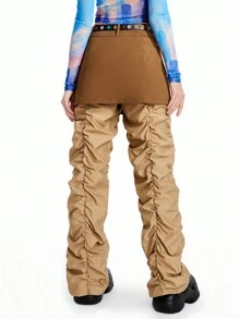 SHEINNeu 90s Ruched Flap Pocket Cargo Skort&Pants - Brown - View 2