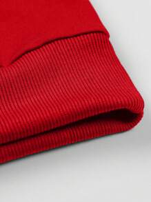 男款寬鬆連帽衫,背面印有數字,休閒日常穿搭 - 紅色 - 查看 4