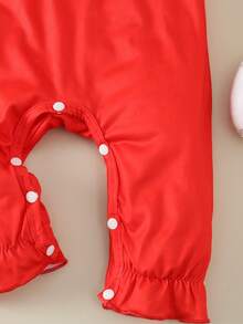 Baby Girl Contrast Color Lovely Ladybug Polka Dot Printed Jumpsuit - Red - View 3