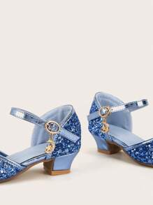 Zapatos De Bailarina Para Niñas Con Suela Suave Y Brillantina Azul, Planos Para Otoño - Azul - Ver 2