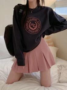 DAZY Váy xếp ly nhung kẻ cho nữ Váy thu - Hồng - Xem 6