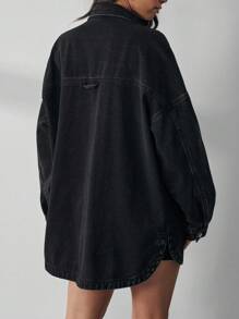 SHEIN EZwear Denim Jacket With Flap Pockets And Drop Shoulder