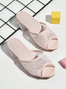 Kids' Embroidered High Heel Sandals - Pink - View 1
