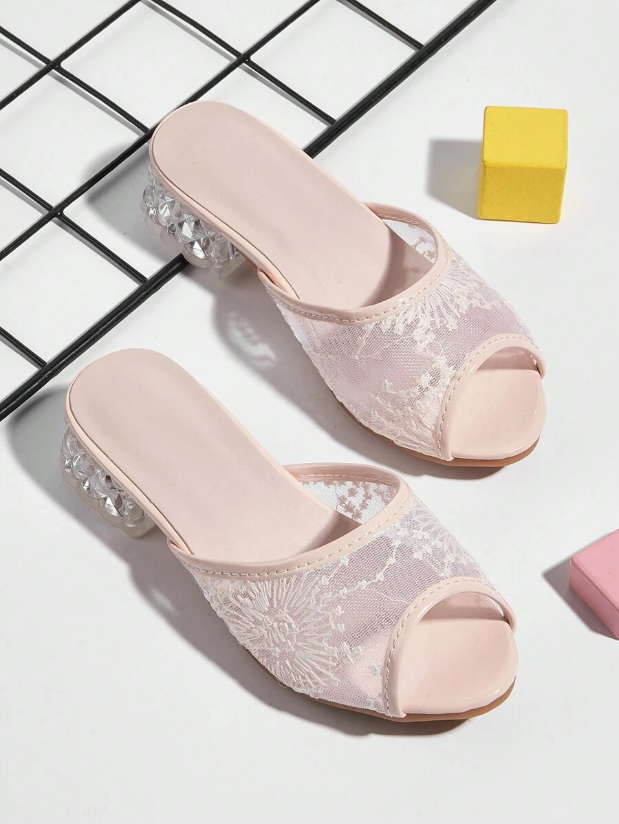 Kids' Embroidered High Heel Sandals - Pink - View 1