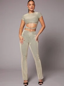 SHEIN Unity O-Ring Ribbed Knit Top & Pants Two Pieces Set - Multicolor - View 5