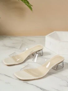 Women'S Transparent Pvc Chunky Heel Sandals Fashionable Square Toe Open-Toe Slippers With Crystal Decoration,Spring Summer Outfits - Clear - View 6