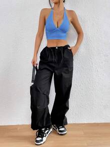 SHEIN EZwear 針織掛脖短上衣 - 藍色 - 查看 4