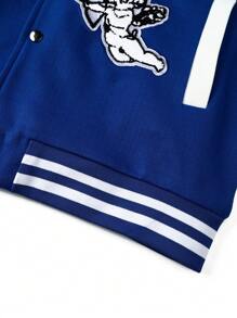 Manfinity Homme 男士长袖蓝白撞色天使字母拼接夹克，棒球夹克，秋季款 - 彩色 - 查看 5