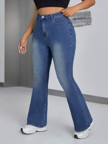 Jeanoix Jeans a zampa d'elefante taglie forti con design effetto consumato