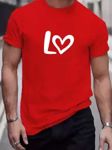 Manfinity Homme 男士字母與心形圖案印花圓領t恤 - 紅色 - 查看 4