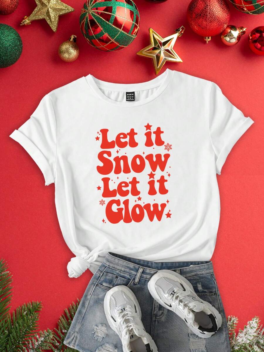 SHEIN Qutie 女士標語印花短袖t恤