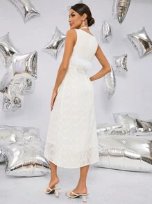 Chiquease 毛茸茸無袖拼接裙 - 白色 - 查看 2