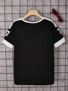 SHEIN Cậu bé Tween Giải trí Thể thao Lá thư In Ngắn tay Áo thun - màu đen - Xem 2