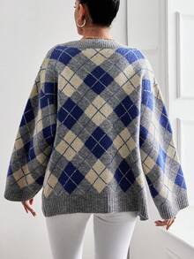 EURMUSE Women'S Diamond Check Cardigan - Grey - View 2