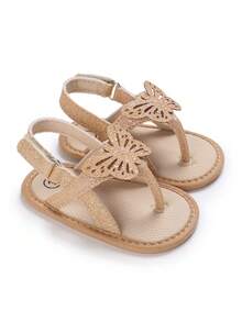 Infant Girls' Vintage Butterfly Strap Sandals With Adjustable Closure, Perfect For Walking Outfits - Apricot - View 3