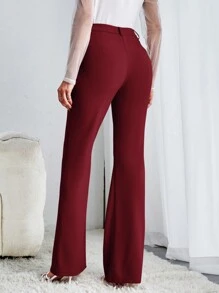 SHEIN Tall 女性高腰喇叭褲 - 酒紅色 - 查看 2
