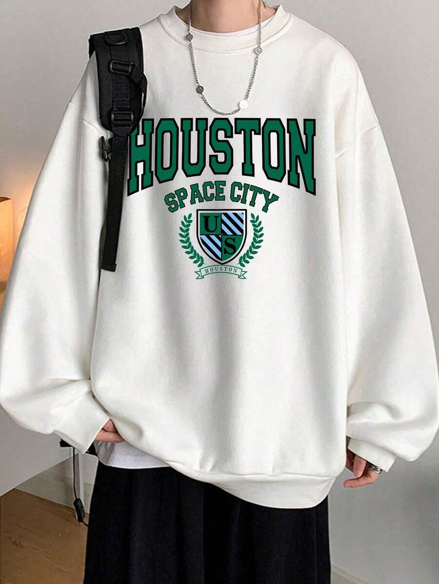 Men字母圖形下垂肩的運動衫 - 白色 - 查看 1