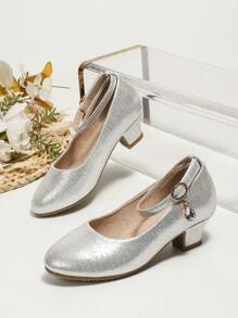 New Arrival Girls' Noble Dress High Heel Shoes With Round Toe And Chunky Heel - Silver - View 1