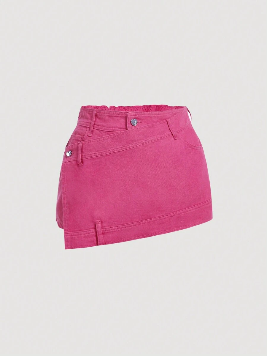 SHEIN MOD Plus Size Women'S Asymmetric Hem Denim Skort